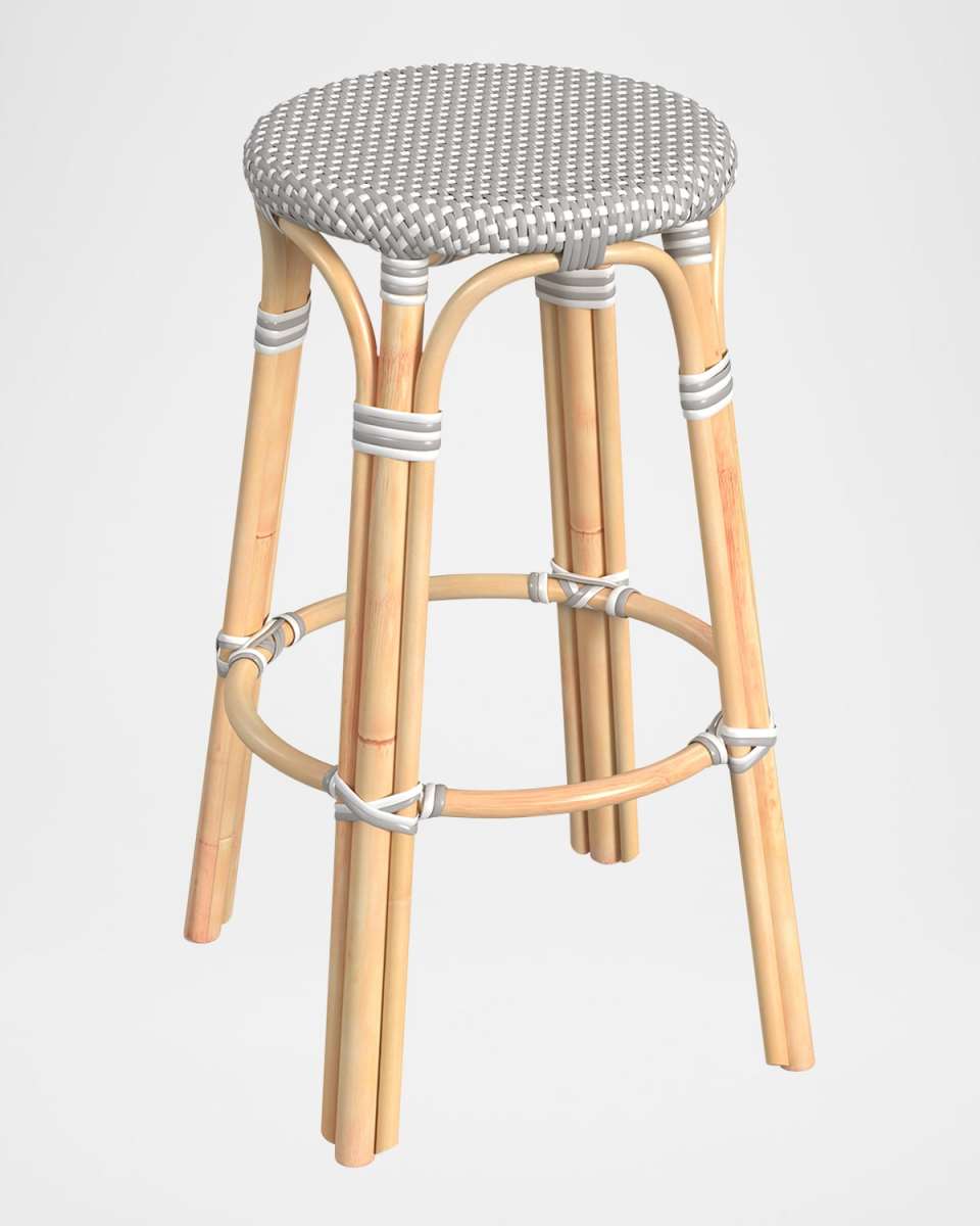 Tobias 30" Rattan Bar Stool, Gray/White Dot